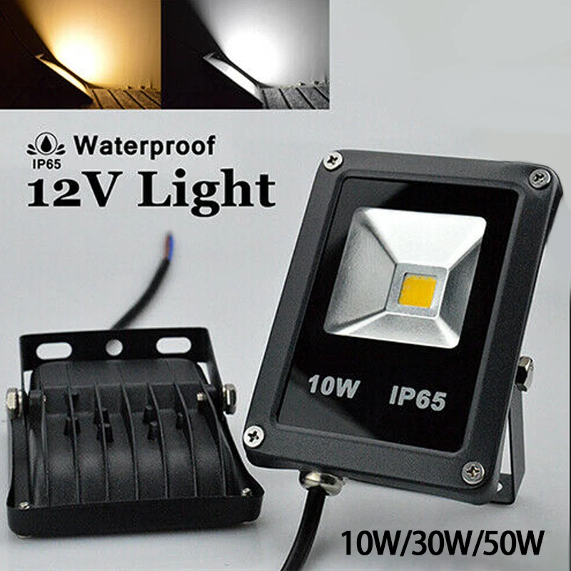 12V LED Flood Light 10W 30W 50W IP65 Garden Outdoor Waterproof Hardwired COB SMD