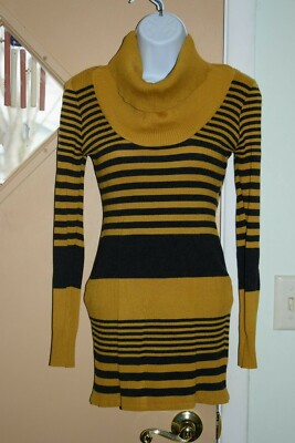 Yoki New York Long Sleeve Cowl Neck Tunic Striped Knit Sz M Good Condition!