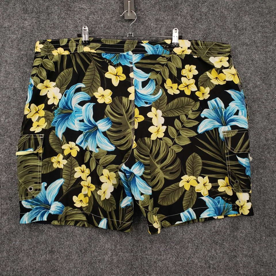 Bañador Caribbean Joe Para Hombre XL Verde Floral Hawaiano Surf Carga Foto 2 de 4