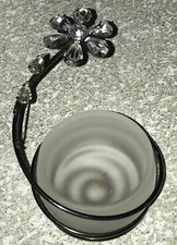 Pretty Tea Light Candle Holder Rhinestone Flower Collectible Home Decor Or Gift