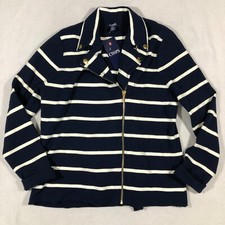 Chaps Jacket Womens Large Stripe Asymmetrical Knit Moto Sweater Jacket New $99