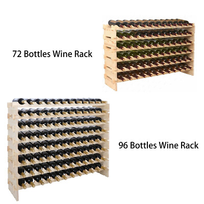 96/72 Bottles Wood Wine Rack Home Pub Solid Freestanding Storage Home Decor 