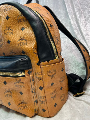 MCM Visetos Cognac Canvas 13 in Backpack Black Leather Trim and Handle - Picture 3 of 18