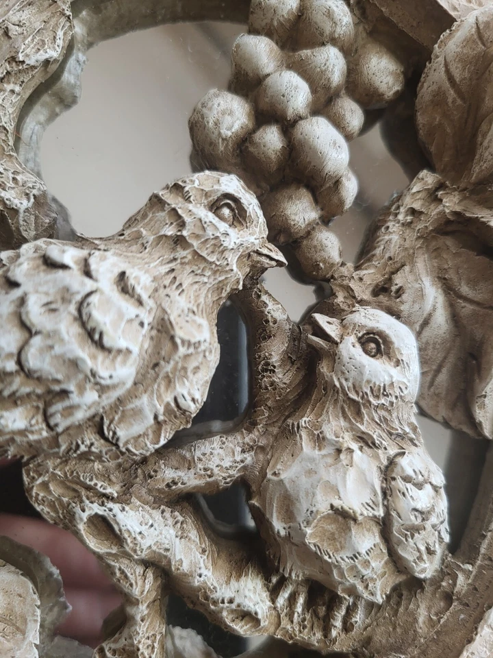 Set Of 2 Square Mirror with Birds Appx 7" Square Faux Stone Resin Wall Decor - Image 3 of 4