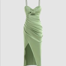 Cider Green Satin Midi Dress Cut Out Belted Slip Dress Size XL Faux Wrap NWT