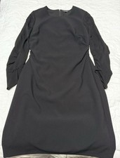 Kobi Halperin Black Sheath Dress Size 12 Ruched Waist Sheer Sleeves Zip Back