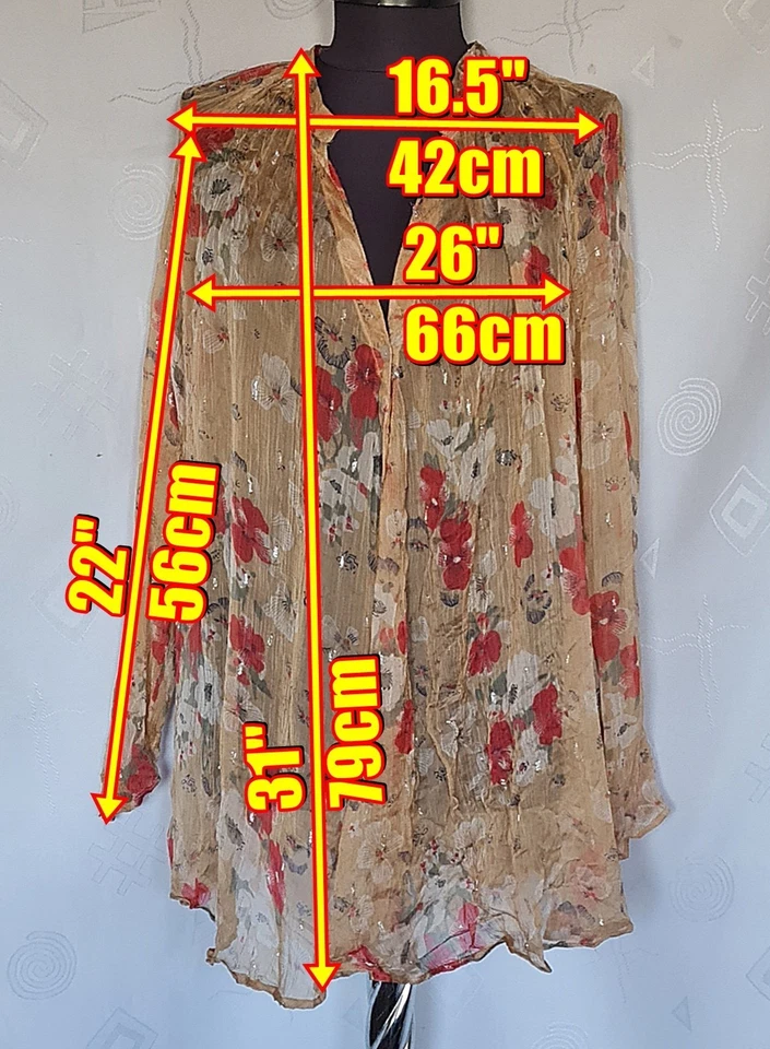 Blusa Auténtica Noa Noa Arte Floral Beige Rosa Gasa Mujer Top EE. UU. 8 UE 36 Foto 2 de 4