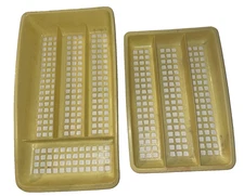 2 Deka Plastics Silverware Organizer Flatware Kitchen Trays Yellow - Vintage