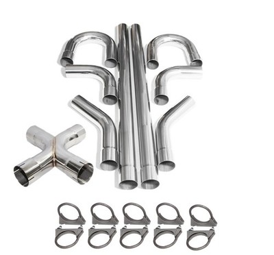 8PC 3.0''SS DIY Custom 45/90/180 Degree+47''Straight Pipe+X-Terminator Pipe+Clamps