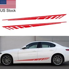 2pcs 67 Red Sport Racing Stripes Body Side Skirt Vinyl Diy Decal Stickers