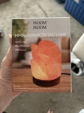 NEW Room 2 Room Himalayan Salt Lamp Natural Wood Base USB Powered 3”x3.5”x3”
