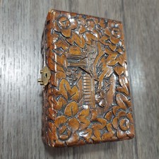 Vtg Hand Carved Wood Storage Trinket Box Trees. Leaves  Flower Hinged Lid