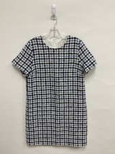 CAROLINA HERRERA Size 12 White/Navy Blue Houndstooth Ladies Dress
