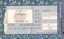 R.J. Reynolds 2H 2B RBI SB Ticket 9-20-1985 Mets Pirates Keith Hernandez Carter