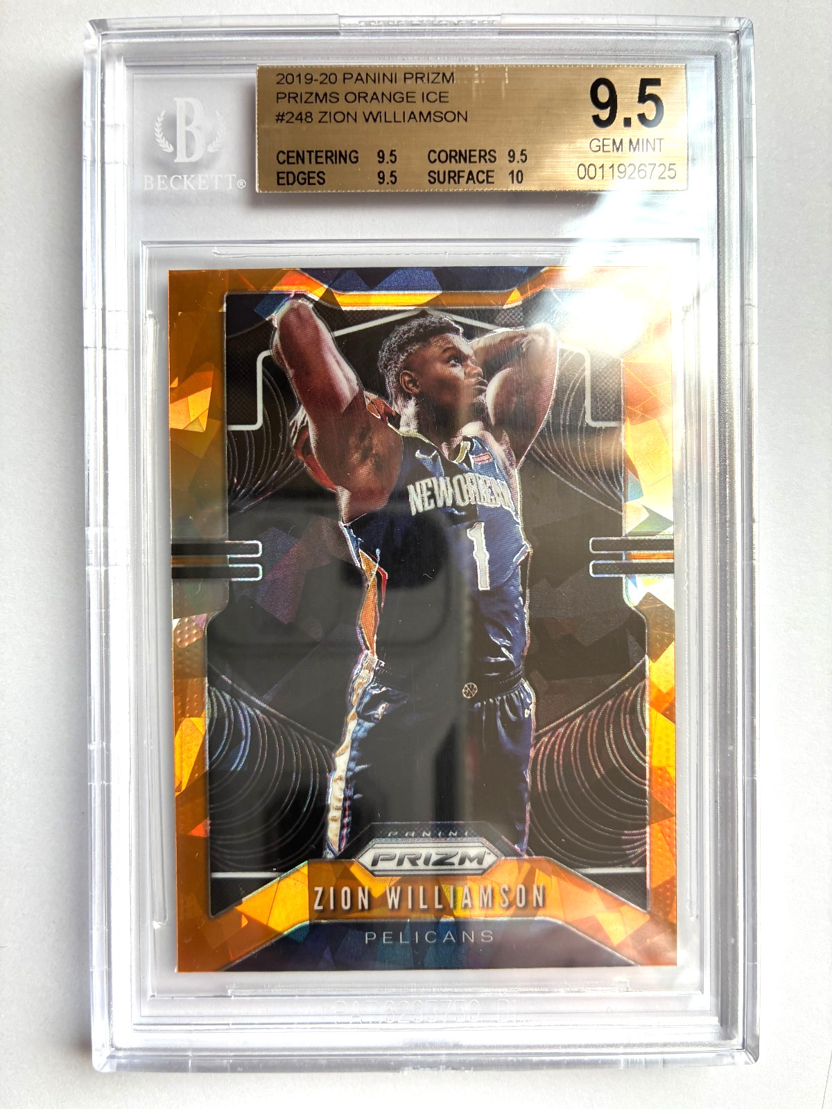 2019-20 Panini Prizm Orange Ice Prizms #248 Zion Williamson RC  BGS GEM MINT 9.5
