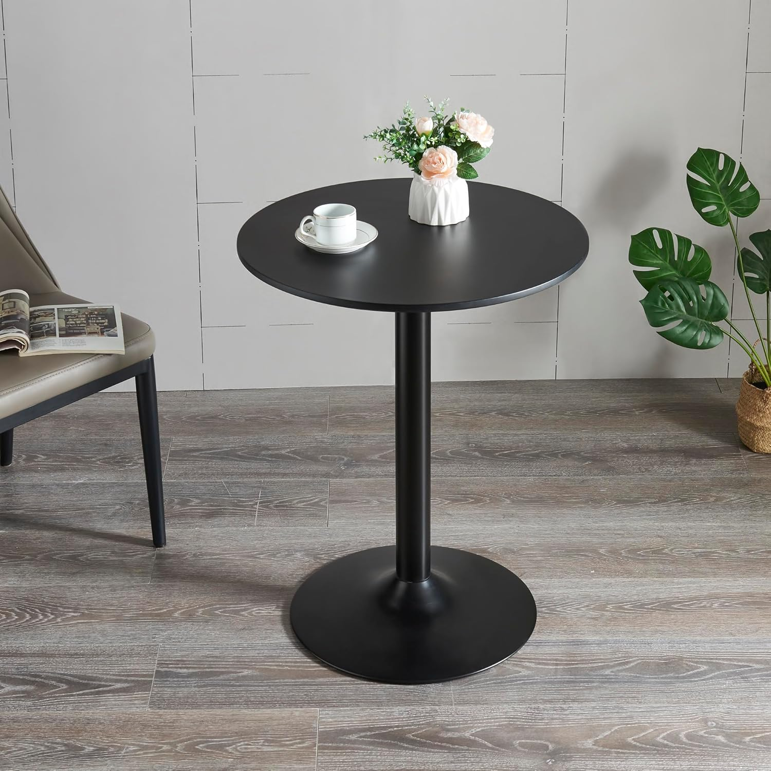 Dining Table 60cm Round Pedestal Metal Base Small Kitchen Space Saving White