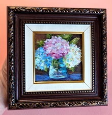  Original OIL Impasto PAINTING Hydrangea in VASE by Olga Diduh Framed