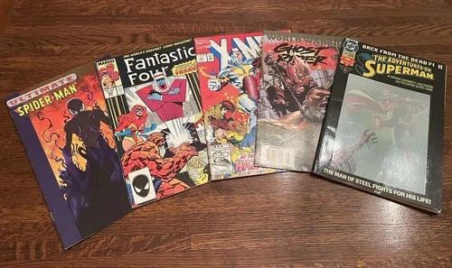 Vintage Comics Lot of 5 - X-Men, Superman, Spider-Man Comic Books Copper Age etc