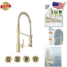 Gold Commercial Sink Faucet Pull Down Sprayer 17" High Arc Easy Install