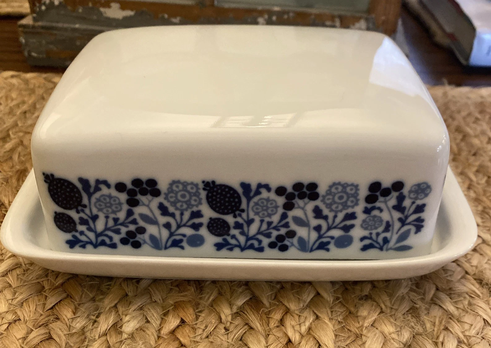 Vintage Melitta Porcelain Butter/Cheese Dish 1970’s Blue Floral