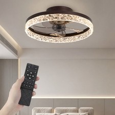20'' Low Profile Ceiling Fan with LED Light Brown Flush Mount Remote APP Control