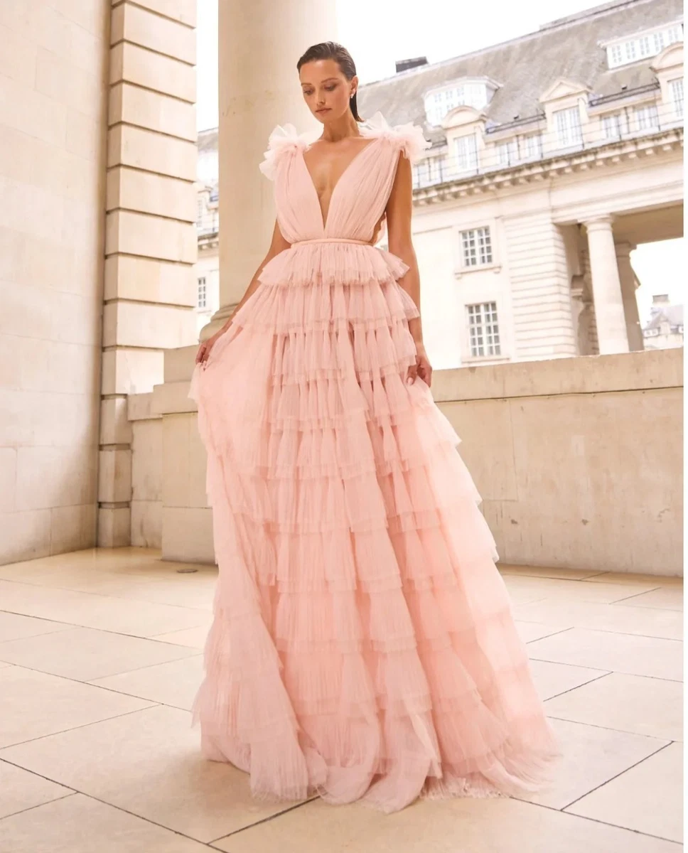 rule the runway hot pink tulle bustier tiered maxi dress Hot Pink Tulle A-line Strapless Tiered Prom Dress, MP974