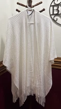 Womens One Size White Fitted Shawl Wrap Scarf Fringe