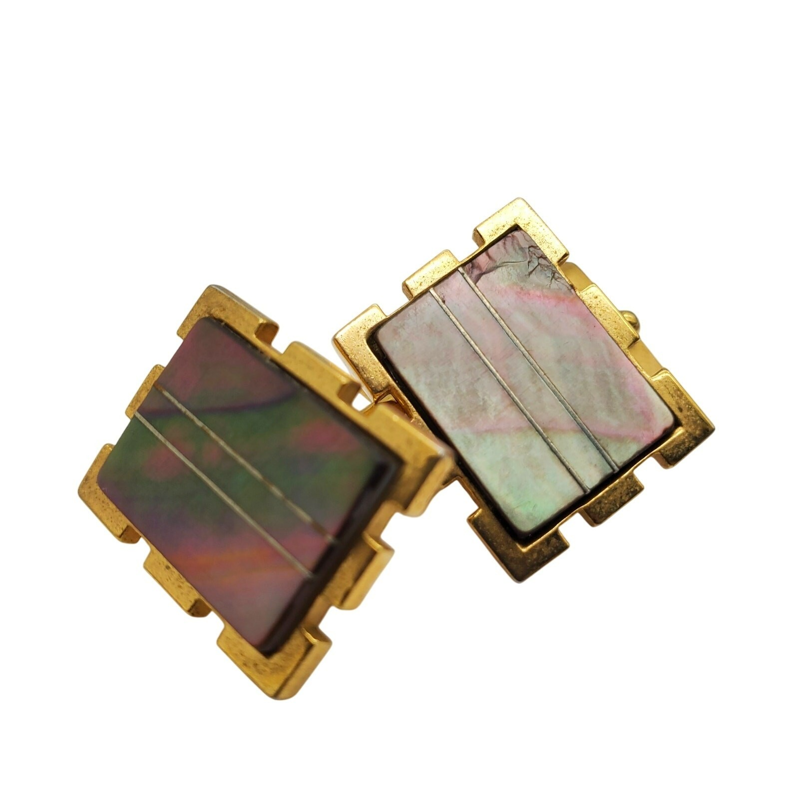 Cufflinks Abalone Shell Gold Tone Rectangle Inlay… - image 4