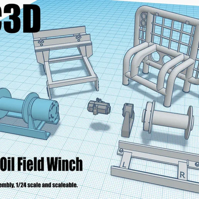 resin 3d printed OILFIELD CAGED WINCH ASSEMBLY 1/24-25TH SCALE KIt by WC3D