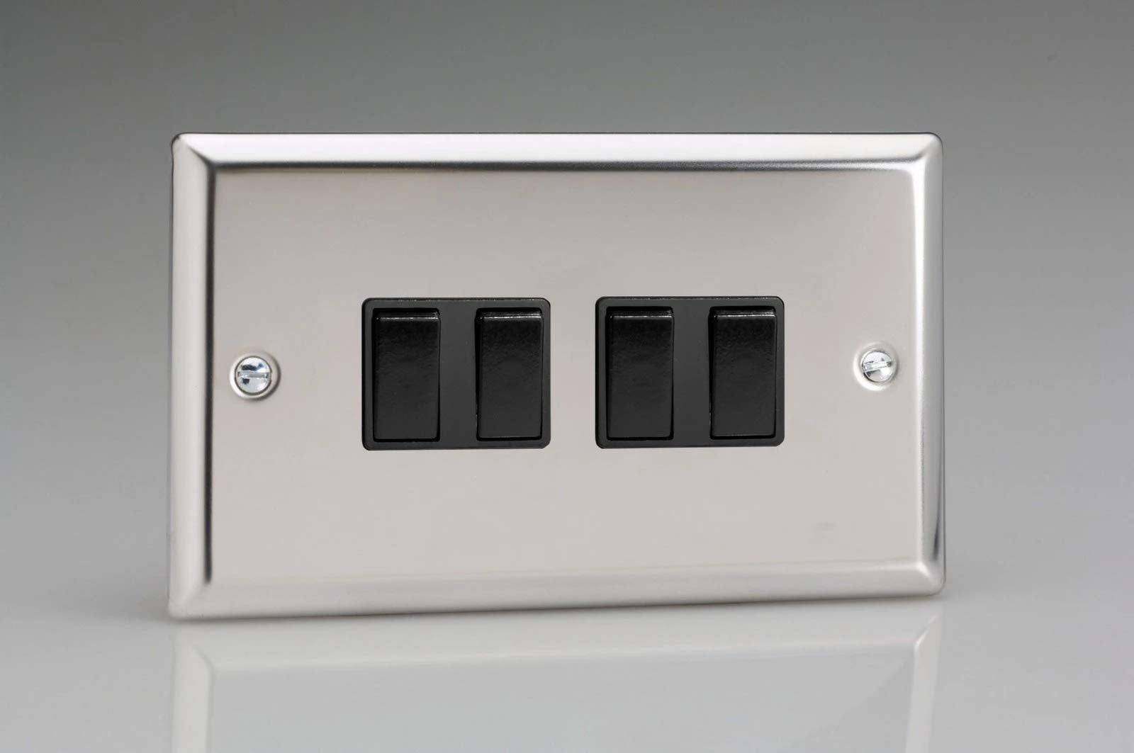 Varilight XC9B Rocker Switches 4 Gang Mirror Chrome Black
