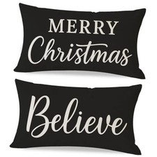 Christmas Pillow Covers 12x20 Set of 2, 20" x 12" Pack of 2 Charcoal Black