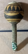 African Gourd Rattle/Maraca/Shaker Carved Gourd/Beaded Handle
