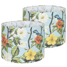 Drum Lamp Shades Set of 2, Fabric Lamp Shades with Floral and brids Print, 13 x