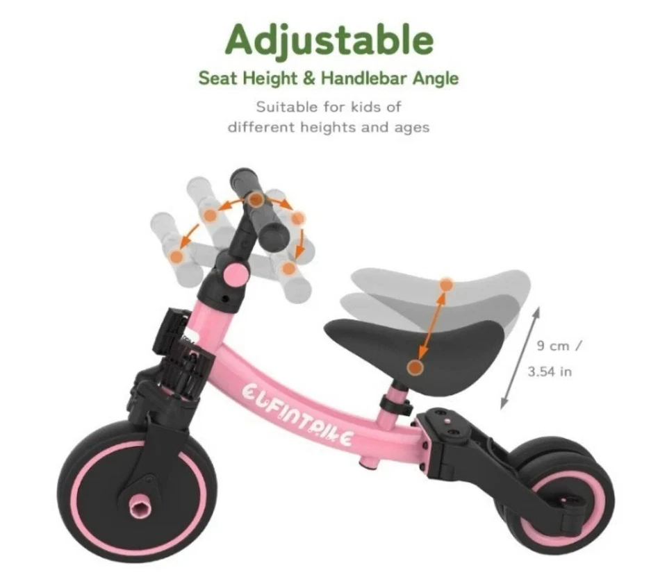 Bicicleta Besrey 5 en 1 para niños pequeños de 1 año a 4 años triciclo rosa Foto 4 de 4