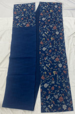 Japanese Vintage Kimono Fukuro Obi Silk Blue Traditional Embroidery 163 x 11 in