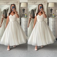 Tea Length Wedding Dresses Off  The  Shoulder Sweetheart Neck A  Line Bridal Gowns