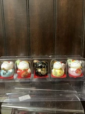 Set of 5 Mini Maneki Neko Lucky Cat Figurines for Prosperity & Fortune 1.5" Tall
