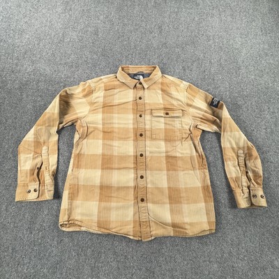 North Face Shirt Mens Large Brown Tan Plaid Button Up Long Sleeve Outdoor Cotton