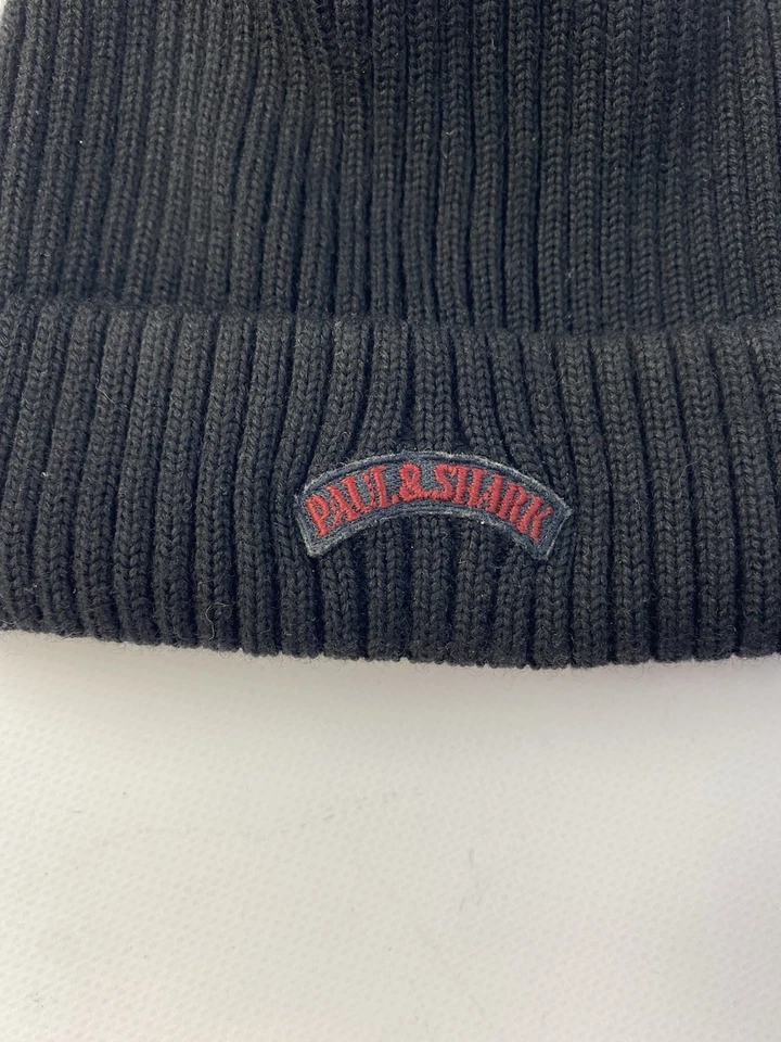 Paul & Shark Yachting Unisex 100% Lana Gorro Negro Tejido Acanalado Hecho en Italia Foto 3 de 4