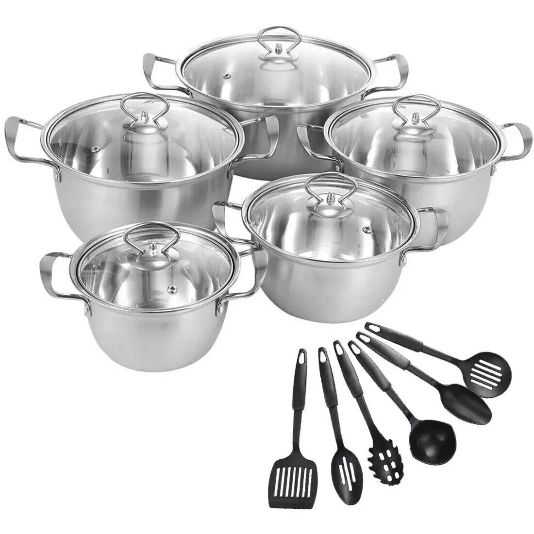 11 Piece Stainless Steel Cookware Pan Set Non-Stick Induction Pots Lids Pans
