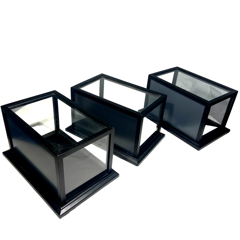 Lot of 3 Memorabilia Display Cases Blackwood & Glass W/Mirrored Back 13x8x8 - Image 3 of 4