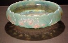 Vintage Fenton Green Irridescent Water Lily Footed Console Centerpiece Bowl*Wow!