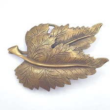 Jeri Lou Vintage Scarf Clip Double Leaf Brass Tone Signed 2.25" x 1.25"