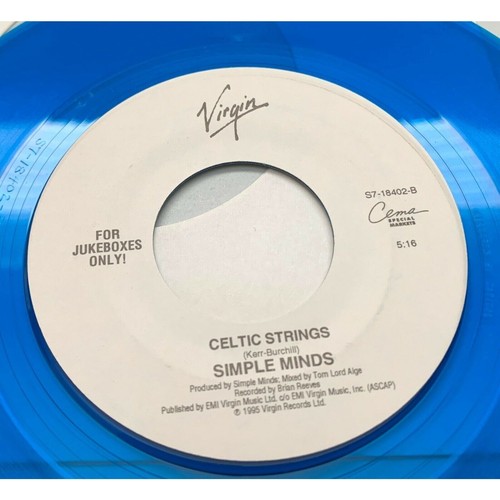 Simple Minds Shes a River / Celtic Strings 45 Rock Blue Vinyl Record Virgin - Imagen 2 de 4