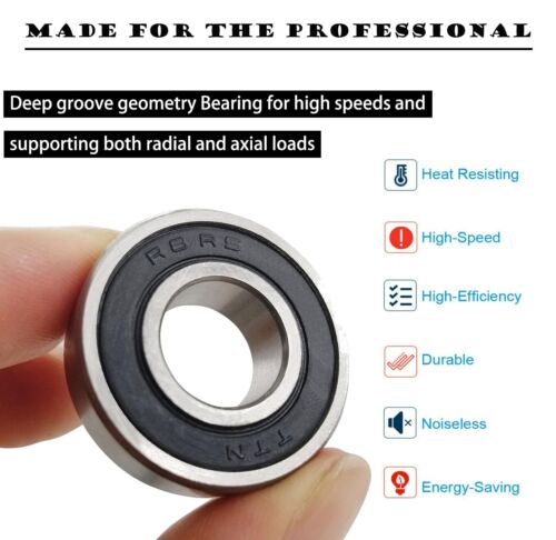 10 PCS R8-2RS 1/2 Inch Bore Double Rubber Sealed Roller Ball Bearing 1/2 X1-1/8 - Picture 3 of 6