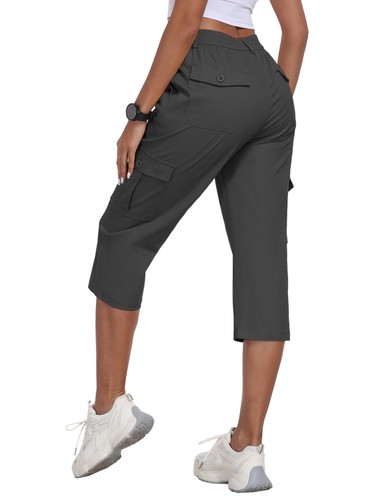 Women's Cargo Capris Lightweight Hiking Pants 6 Pockets Cotton Casual Summer ...