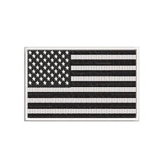 USA AMERICAN FLAG BLACK/WHITE EMBROIDERED PATCH IRON-ON SEW-ON BORDER(3½ x 2¼”)