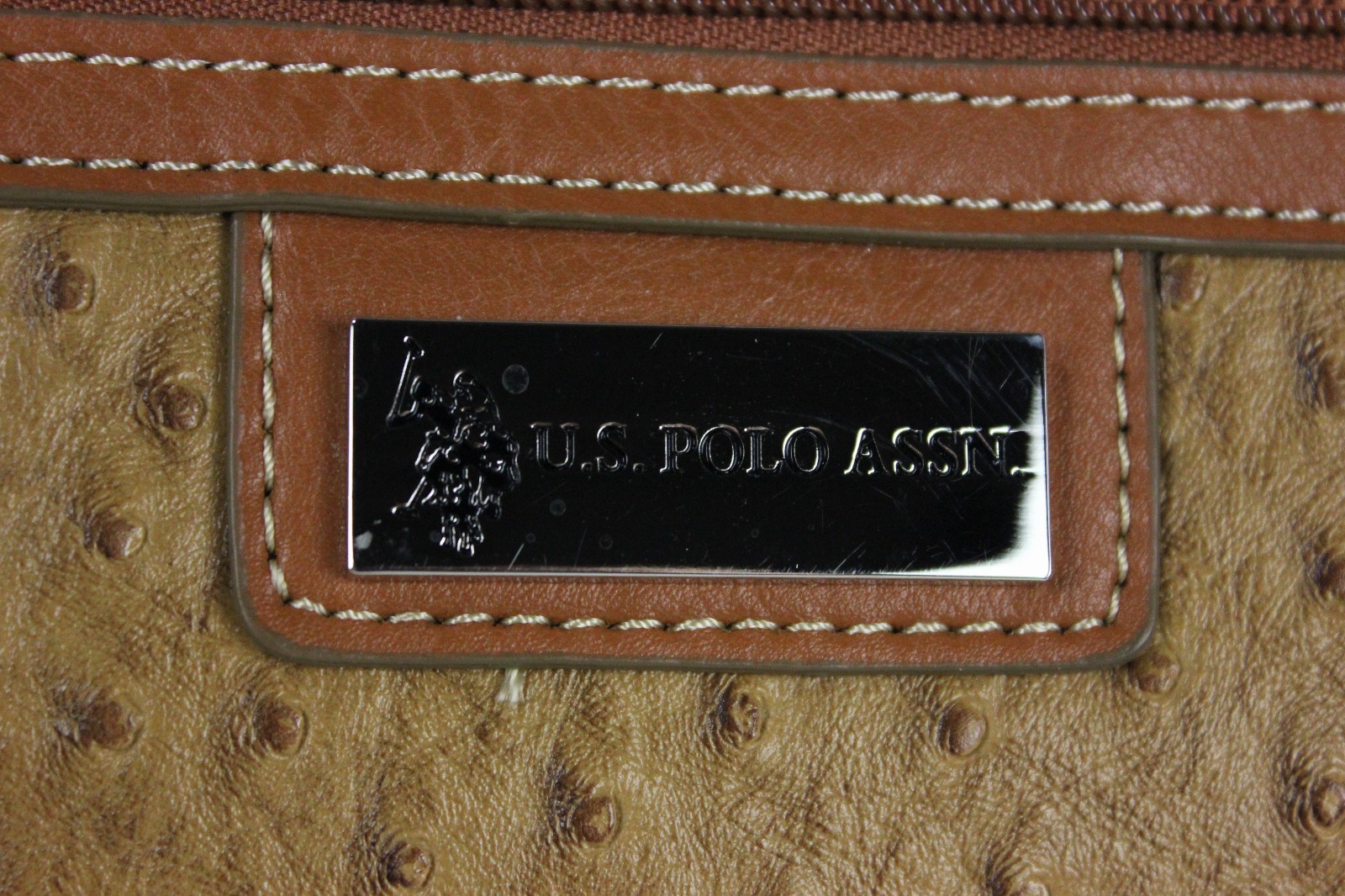 US Polo Assn Canvas & Faux Ostrich Leather Bag Purse Tote Zipper