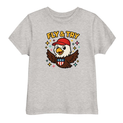 Kids FLY & TRY Cartoon Eagle T-Shirt Jersey – USA Pride Graphic Tee for Toddlers - Picture 47 of 75