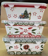 Temptations Tara Ovenware 12 Oz Bakeware Christmas Loaf Pan With Lid X 3